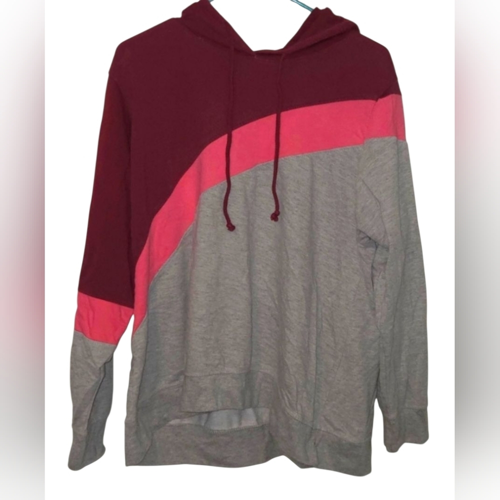 Colorblock Hoodie - Maroon, Pink, and Gray